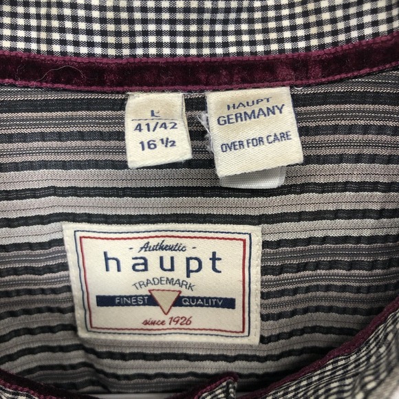 Haupt Men's Size L 41/42 16.5 Long Sleeve Button Up Shirt Striped Contrast Cuff - Picture 3 of 7